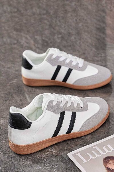 Women's Contrast Striped Lace Up Sneakers