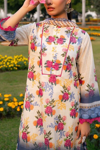 3 Piece Printed Lawn Suit with Chiffon Dupatta