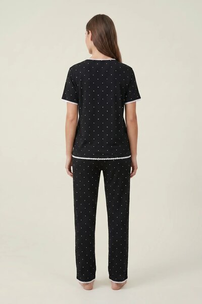 BLS - Heart Print Pajama Set - Black