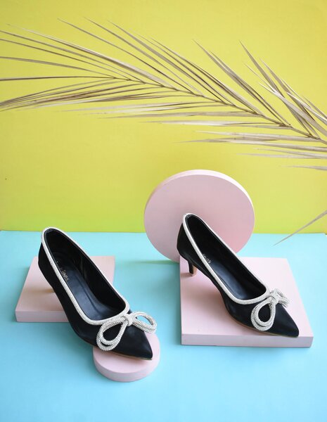 Jack Jees Diamante Bow Heels Black