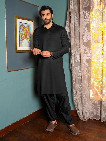Black Plain Exclusive Range Designer Shalwar Kameez (SK-563)