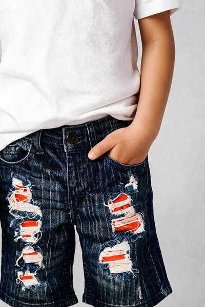 TI Boy's Contrast Distressed Denim Shorts