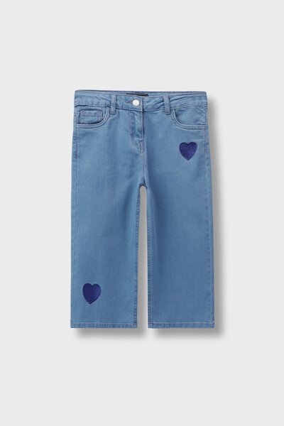 Girls Emboidered Wide Leg Jeans