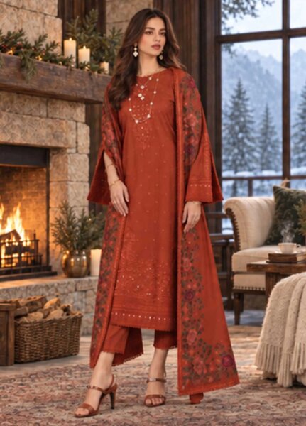 Noor Pashmina Shawl by Saadia Asad Unstitched Embroidered Khaddar 3 Piece Suit SA26UNW D5 - Winter Collection