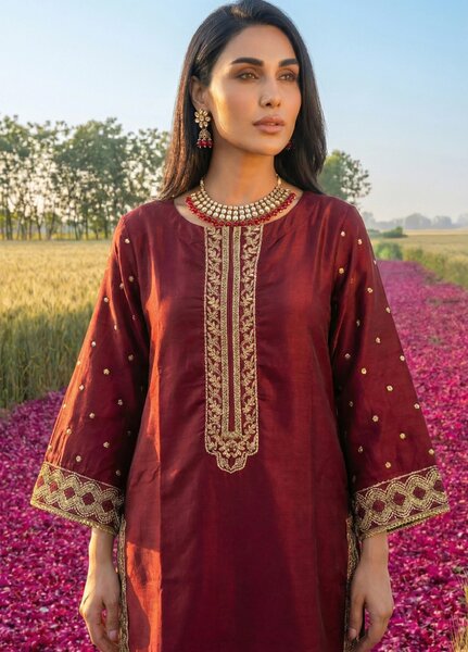 Noorma Kaamal RTW Embroidered Raw Silk Co Ords Set NK26PRS NK-RSE-11 - Festive Collection