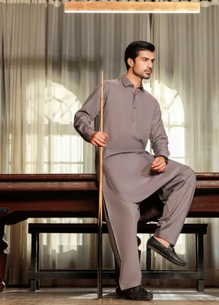 Gold Medal by Stitching Cotton Men RTW Solid Poly 2 Piece Suit Grey SMKS-138 - Casual Collection
