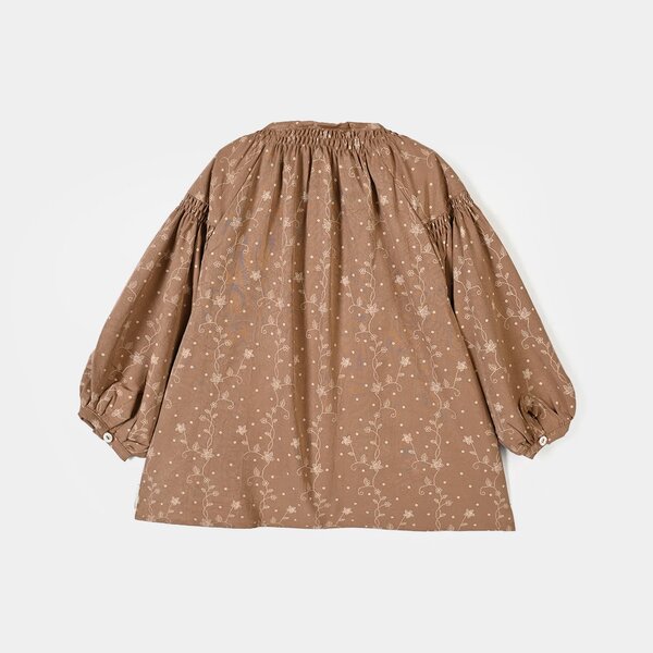 Girls Poly Cotton Casual Top Tiny Floral - Brown