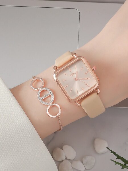 Shein - 1pc Minimalist Quartz Watch & 1pc Bracelet