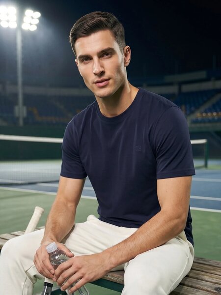 Navy Blue Stretchable T-Shirt (TEE-493)