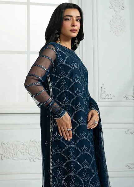 Inara by Zarif Embroidered Net Suits Unstitched 3 Piece ZR25UF ZRI-02 Melisa - Formals Collection