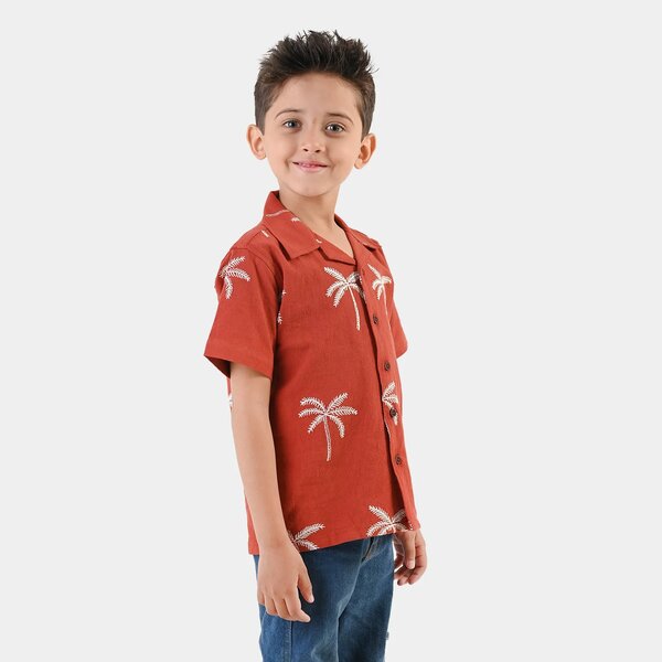 Boys Cotton Jacquard Shirt - Rust