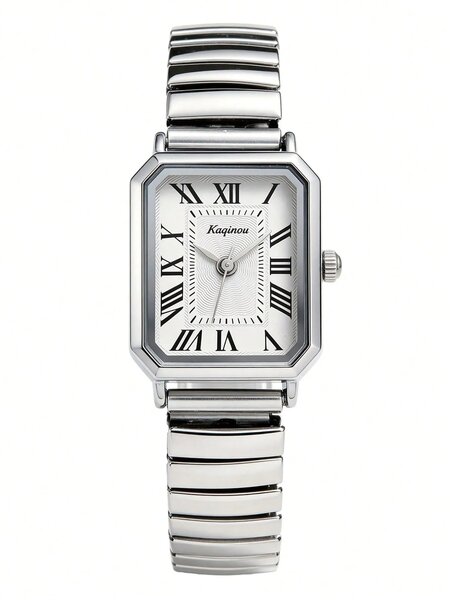 Shein - 1pc Women's Elegant Retro Quartz Watch With Roman Numeral Markers, Quality Alloy Case - Silver