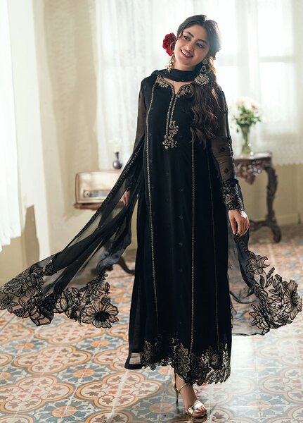 Eid Ensembles by Azure Unstitched Embroidered Chiffon 3 Piece Suit AZ26UEE ES-133 Nightangle - Eid Collection