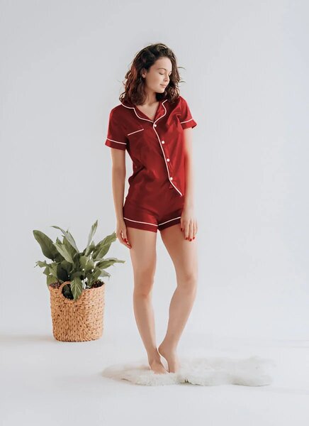 Vybe - Button Down Silk With Short - Maroon