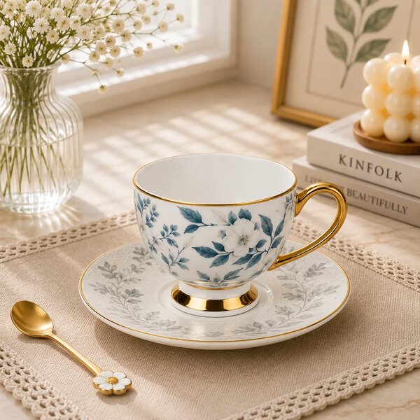 12 PCS Contemporary Cup & Saucer Set – Elegant Tea & Coffee Collection
