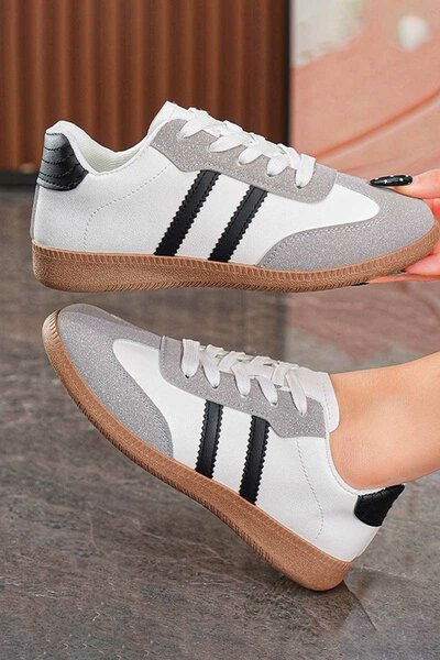 Women's Contrast Striped Lace Up Sneakers