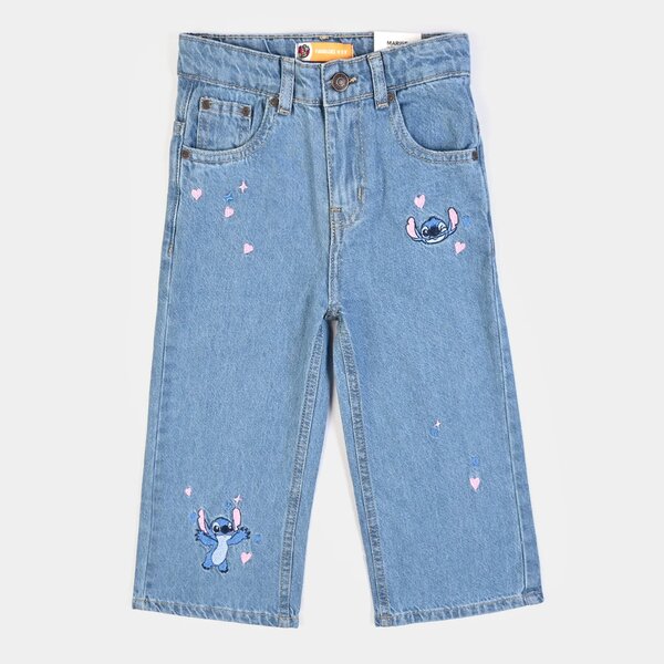 Girls Denim Rigid Pant Stitch - Dark Blue