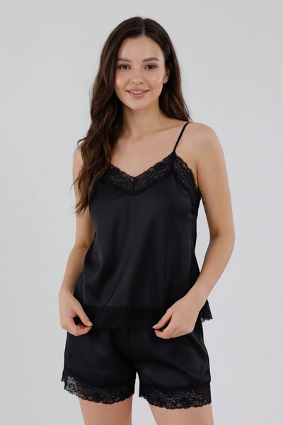 BLS - Satin Lace Shorts Set - Night Black