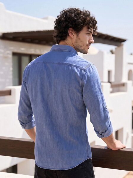 Blue Button Down Denim Casual Shirt (CSD-041)