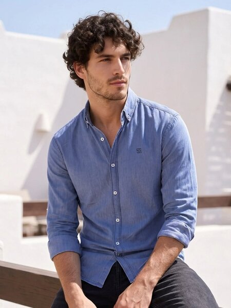 Blue Button Down Denim Casual Shirt (CSD-041)