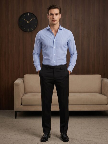 Light Blue Striped, Elite Edition, Cutaway Collar Men’s Formal Shirt (FS-3034)