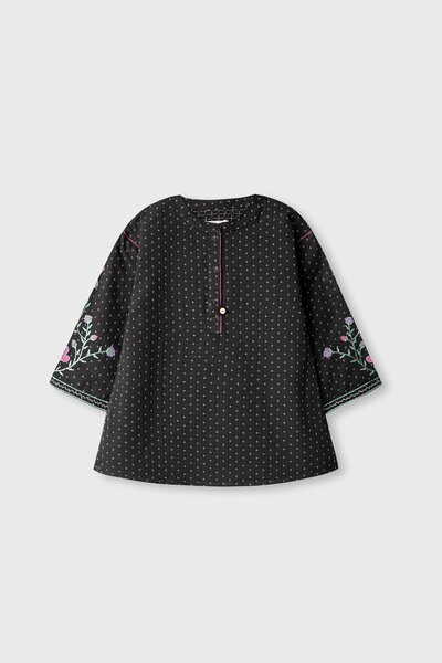 Black Rose Embroidered Cotton Top