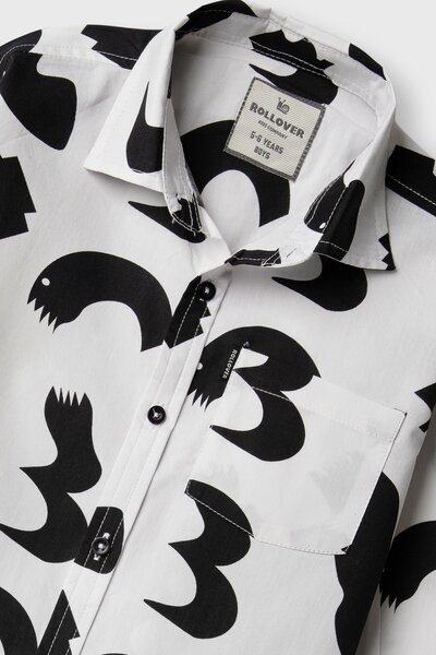 Boys Monochrome Printed Cotton Shirt