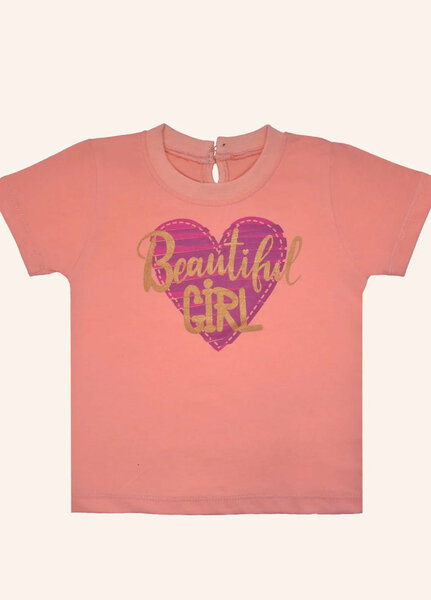 Ixample Pret Printed Cotton Jersey Girls Peach Beautiful Girl Tshirt