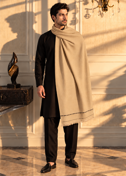 Sanaulla Exclusive Range Men Solids Wool Shawl KPS: D-75 Light Brown - Winter Collection