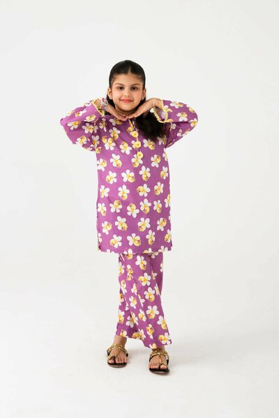 Purple Printed Casual Kurta Set - 2pc