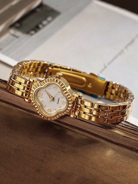 Shein - Vintage Women'S Quartz Watch, Exquisite Luxury Floral-Shaped Small Dial