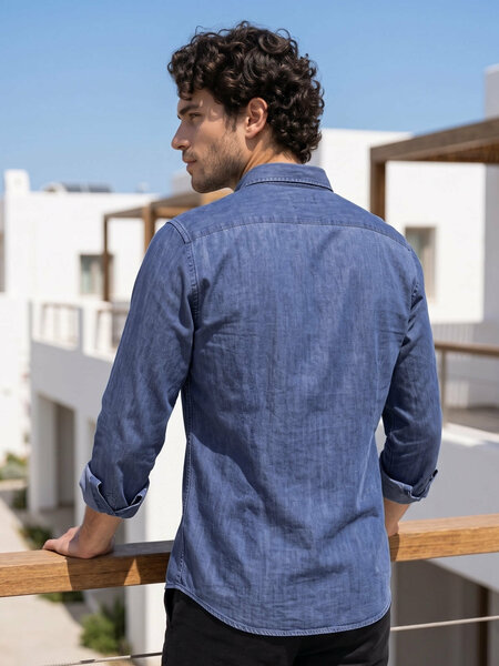 Mid Blue Button Down Denim Casual Shirt (CSD-042)