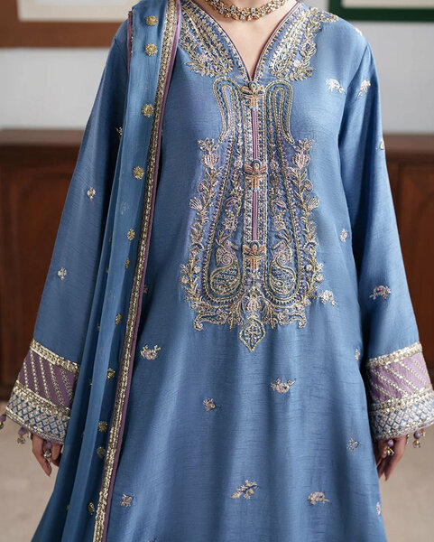 Mahenoor by Roheenaz Unstitched Embroidered Raw Silk 3 Piece Suit RN26UMR Sitara Bano RUNES260108 - Festive Collection