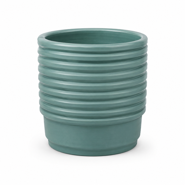 Round Green Planter Large – Ribbed Decorative MERH Plant Pot