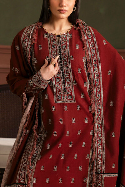 3 Piece Embroidered Cotton Linen Slub Suit