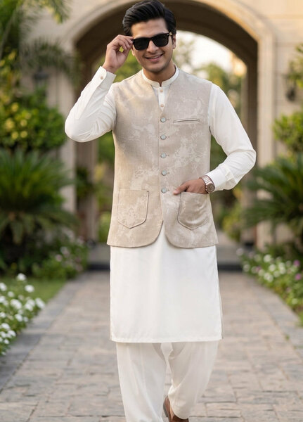 TGM Mens RTW Textured Blended Cotton 3 Piece Suit Sterling Mocha Festive Collection