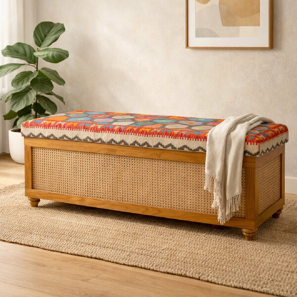 Elan Upholstered Storage Bench with Cane Panel