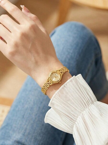 Shein - 4Pcs Fashionable Elegant Gold Women'S Watch & Jewelry Set