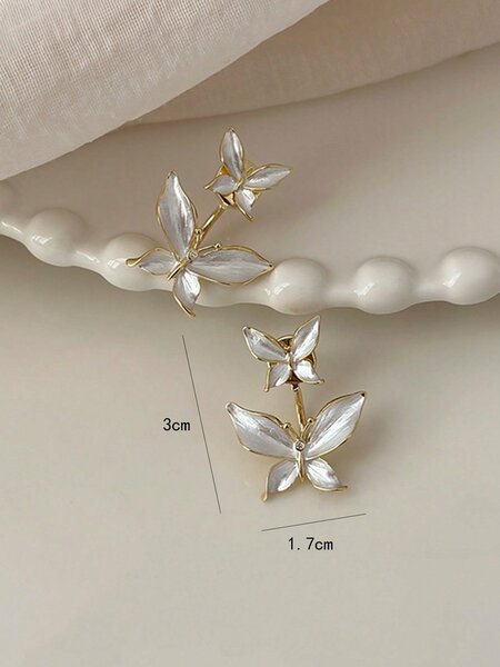Shein - 1pair Party Rhinestone Butterfly Design Double Wearing Stud Earrings For Women