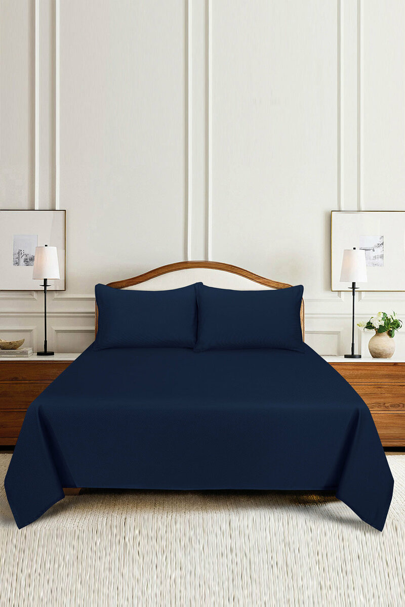 Blue Cube Dobby Bed Sheet Set