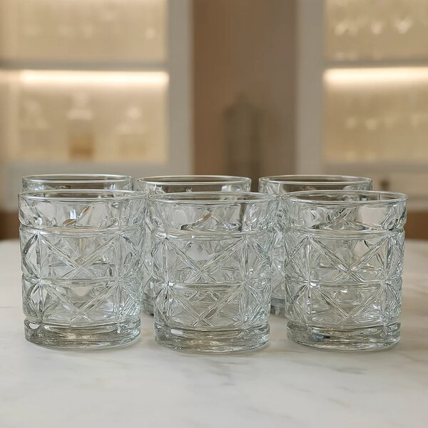 Cross-Cut Tumbler Glass Set 340 ml – Premium Clear Heavy Drinkware (6 Pcs)