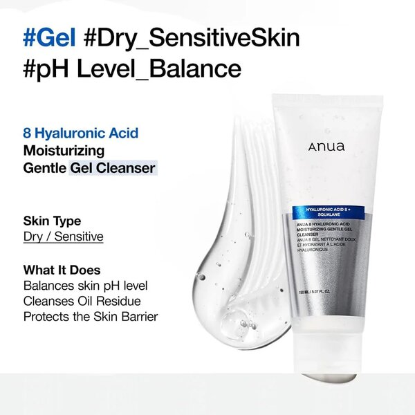 Anua 8 Hyaluronic Acid Moisturizing Gentle Gel Cleanser 150ml