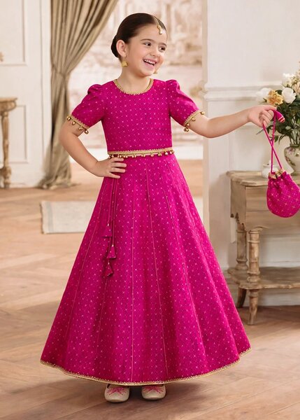 Jhilmil by Modest Girls RTW Printed Raw Silk 3 Piece Suit Pink Lehenga Festive Collection