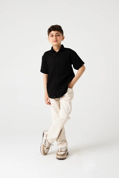 Boys Black Rocket Button Shirt
