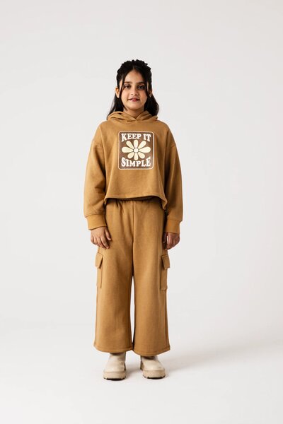 Girls Beige Bloom Fleece Co-ord Set