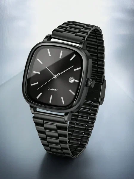 Shein - 1pc LUCKYFOX Minimalist Retro Steel Band Square Dial Calendar Watch