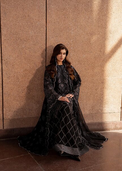 Lazawal by Lavish Premium Unstitched Embroidered Chiffon 3 Piece Suit LVP26UCL Black Whisper - Festive Collection
