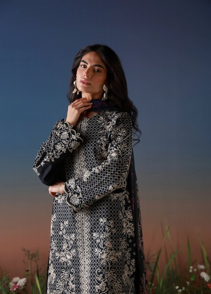 Mirha by Sahar Unstitched Embroidered Lawn 3 Piece Suit SS1-26-36 Noir Ecru - Summer Collection