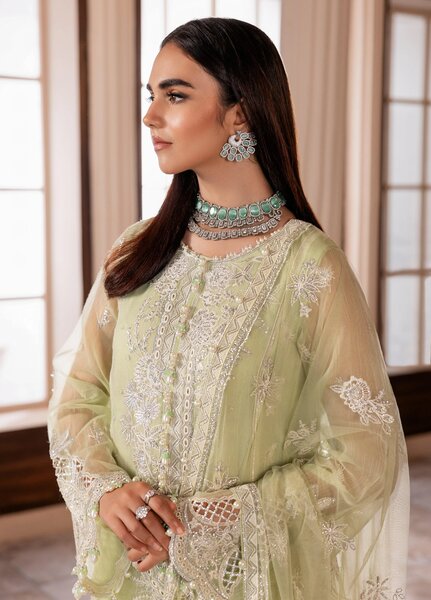 La Elise Women Unstitched Embroidered Khadi Silk 3 Piece Suit 000105 Cara - Festive Collection