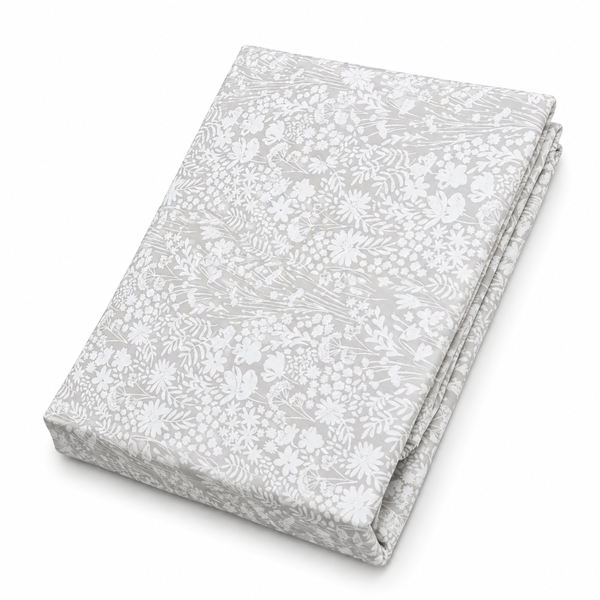 White Floral Double Bed Sheet 96 × 102 Inch Cotton | White Flower & Leaf Print Bed Sheet for Double Bed | Soft Cotton Bedsheet